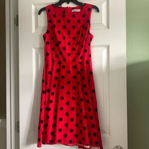 Red and black polka dot dress